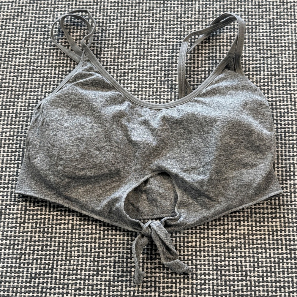 Free Press Womens Heather Grey Front Tie Keyhole Bralette Double Strap Size M
